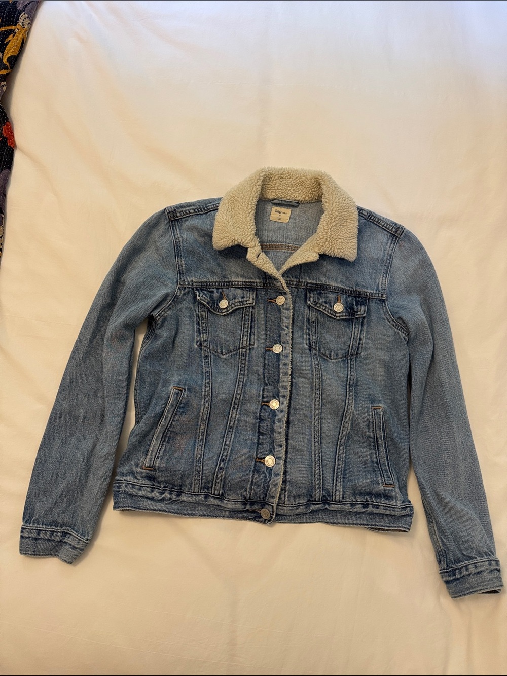 GAP Light Blue Denim Jacket with Cream Sherpa Collar